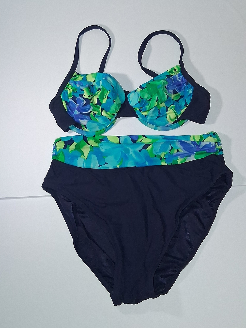 Basic Editions Navy Floral-Print Underwire Bikini Set Size 11/12
